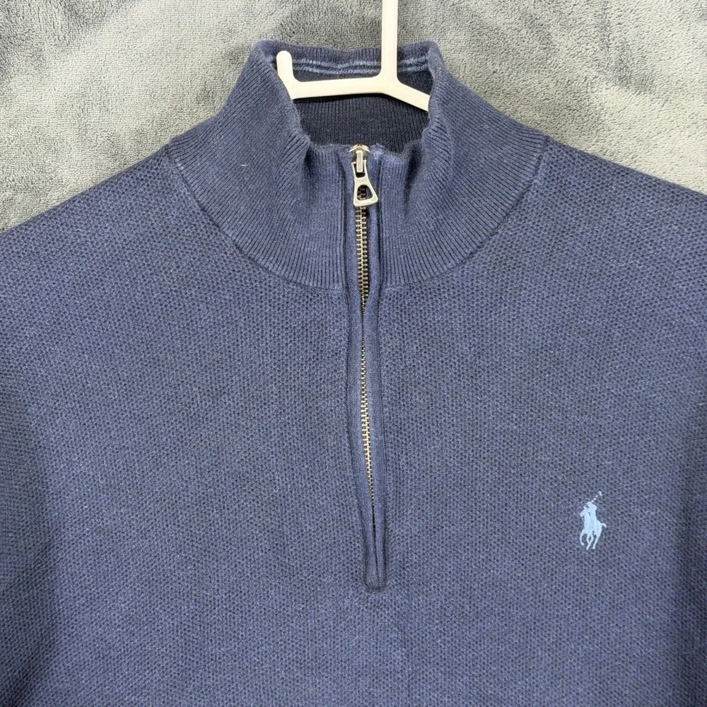 Polo Ralph Lauren Mens XL Navy Blue Pima‎ Cotton Quarter Zip Mock Neck Sweater